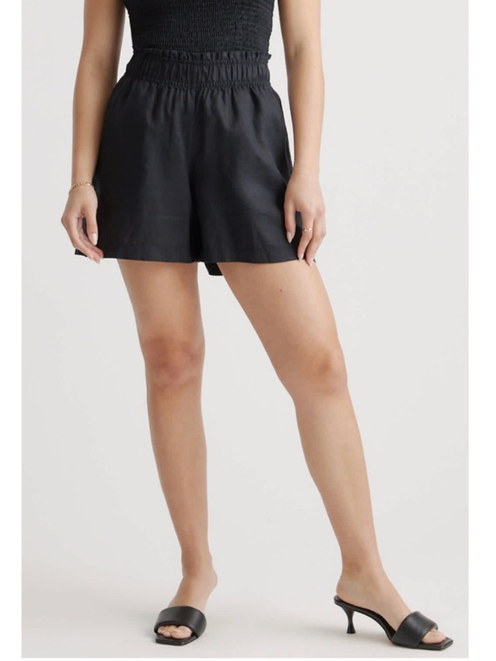 NWOT Quince 100% European Linen High Rise Pull-On Elastic Waist Shorts Black XL